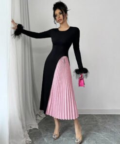 pleated ostrich feather temperament dress black snowy | 1230 - Image 3