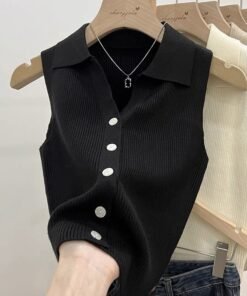 women's celebrity collar vest cardigan short bottoming shirt | 1235 - Image 6