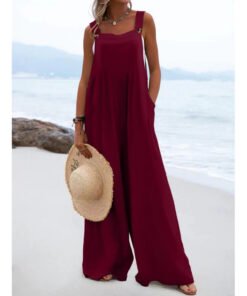 National Style Fashion Button Solid Color Wide Leg Jumpsuit Women | 1227 - Image 87