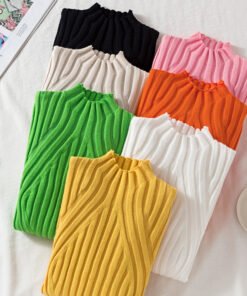 Korean style half turtleneck knitted bottoming shirt women's long-sleeved | 1229