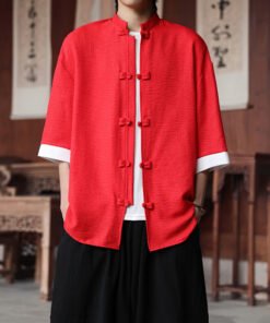 anti-wrinkle ice silk shirt men's large size loose five-quarter sleeve Tang suit new Hong Kong style | 1244 - Image 32