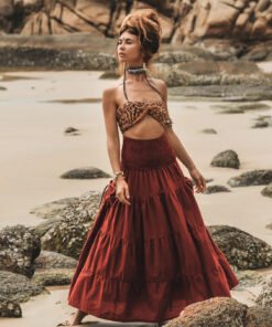 Bohemian Loose Solid Color Long Skirt with Pockets Two-Wear Wrap Skirt | 1240 - Image 22