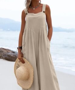 National Style Fashion Button Solid Color Wide Leg Jumpsuit Women | 1227 - Image 57