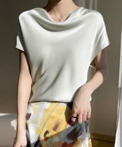 French collar temperament T-shirt simple short sleeve large size top | 1256 - Image 21