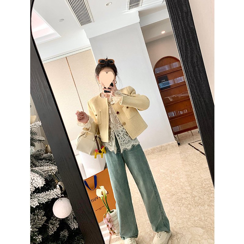 stylish collar short slim hollow lace shirt for women | 1255 - Image 4