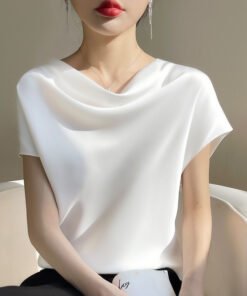 French collar temperament T-shirt simple short sleeve large size top | 1256
