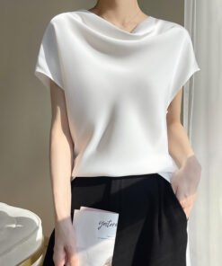 French collar temperament T-shirt simple short sleeve large size top | 1256 - Image 8