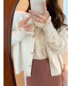 stylish collar short slim hollow lace shirt for women | 1255 - Image 3