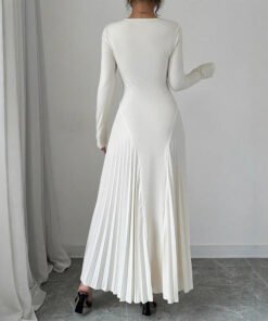 long sleeve knitted long skirt pleated dress elegant | 1258 - Image 4