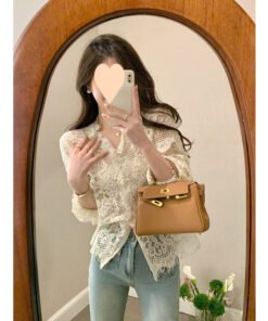 Alternative view of stylish collar short slim hollow lace shirt for women | 1255