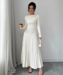 long sleeve knitted long skirt pleated dress elegant | 1258 - Image 7