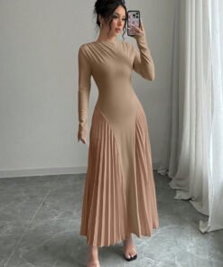 long sleeve knitted long skirt pleated dress elegant | 1258 - Image 21