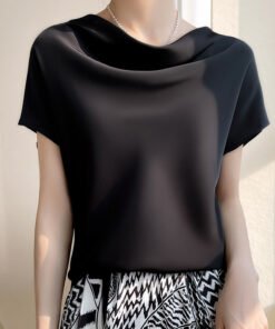 French collar temperament T-shirt simple short sleeve large size top | 1256 - Image 29