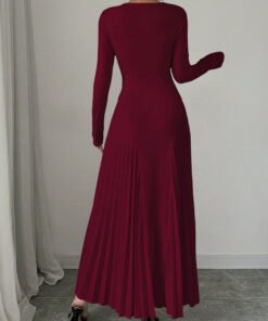 long sleeve knitted long skirt pleated dress elegant | 1258 - Image 16