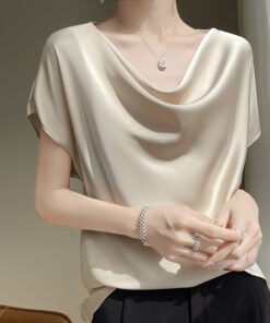 French collar temperament T-shirt simple short sleeve large size top | 1256 - Image 30
