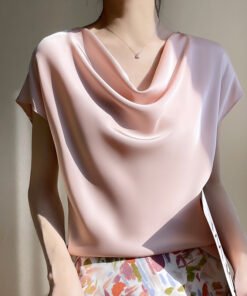 French collar temperament T-shirt simple short sleeve large size top | 1256 - Image 15